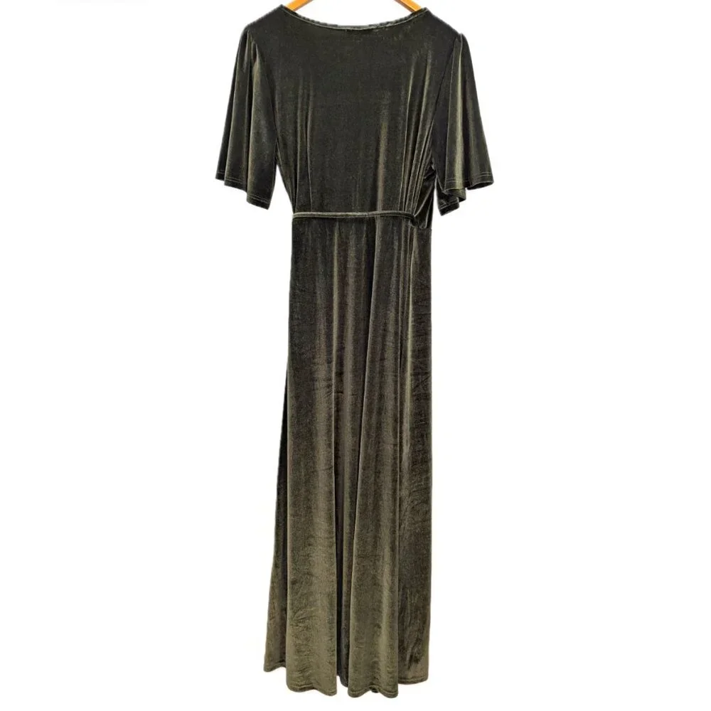 NWT Baltic Born | Katelyn Dark Olive Green Velvet Maxi Wrap Dress | Size XXL - Picture 11 of 15